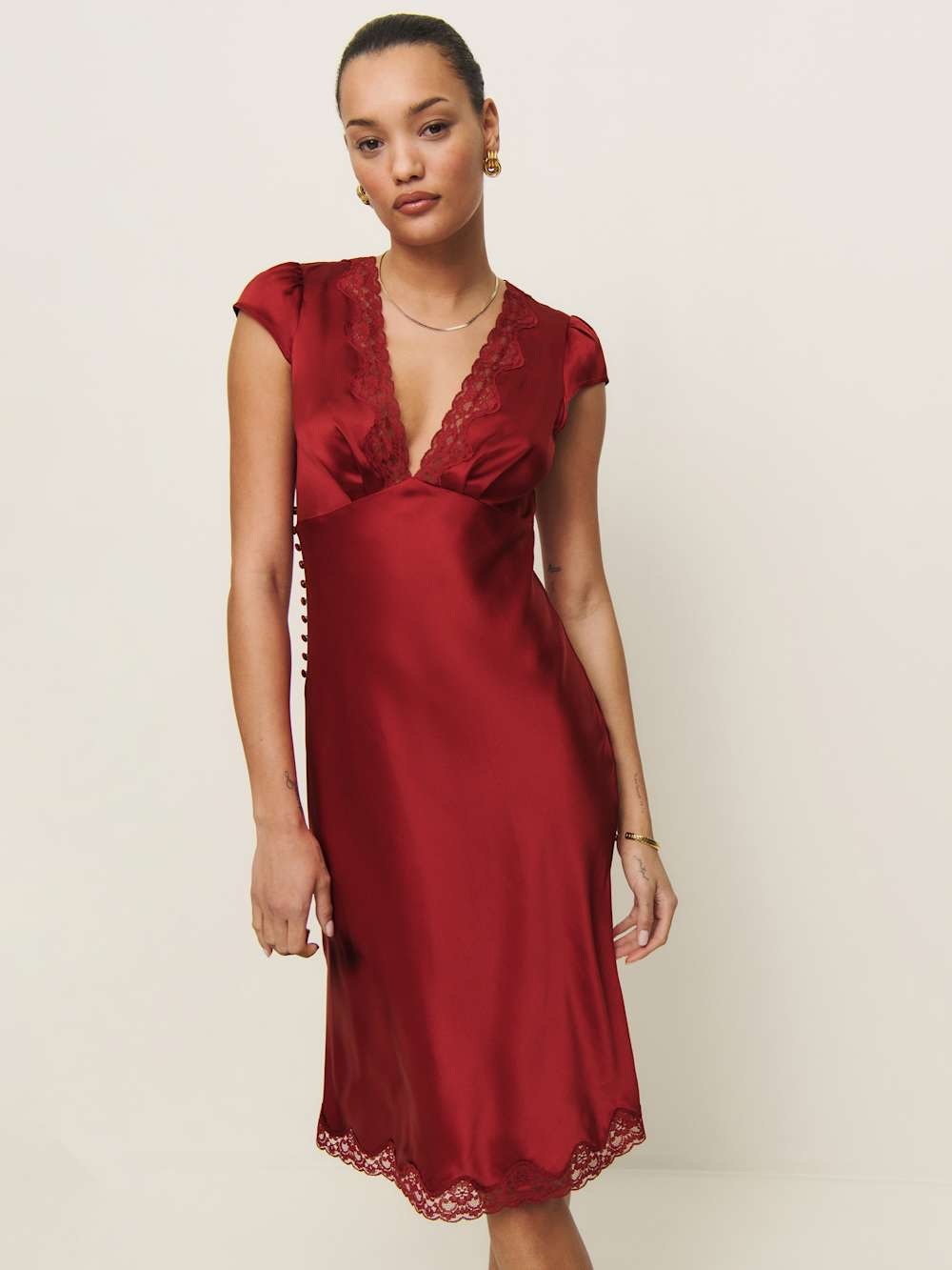 Reformation Florence Lace Silk Dress in Sangre Size 6